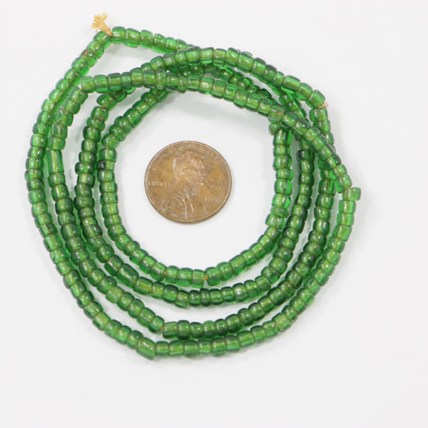 Seed Beads, Vintage Translucent Green 3 mm Diameter on 26-inch Strand