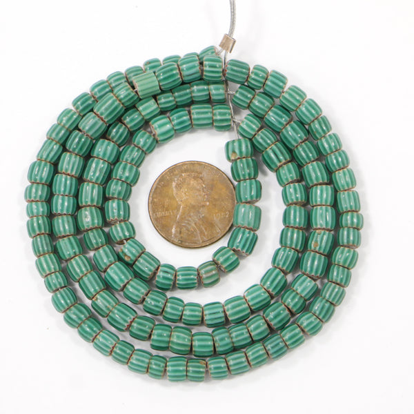 Watermelon Beads, Teal, Oblate 4x5mm on 22-inch Strand