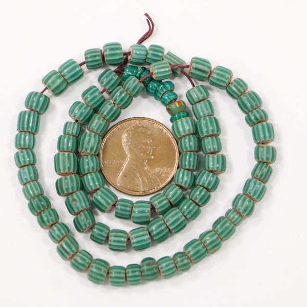 Watermelon Beads, Teal Oblate 4x5mm on 13-inch Strand
