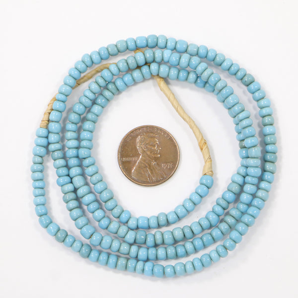 Seed Beads, Vintage Turquoise/Baby Blue, 4mm Diamter on 24-inch Strand