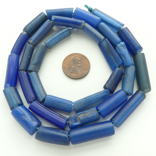 Koli, Cori, Segi, Aggrey Beads? Blue, Cylindrical Beads on 26-inch Strand