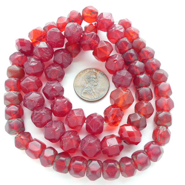 Bohemian, Antique & Vintage Molded Glass Beads, Asst Shapes, 8-11mm, 21-inch Strand