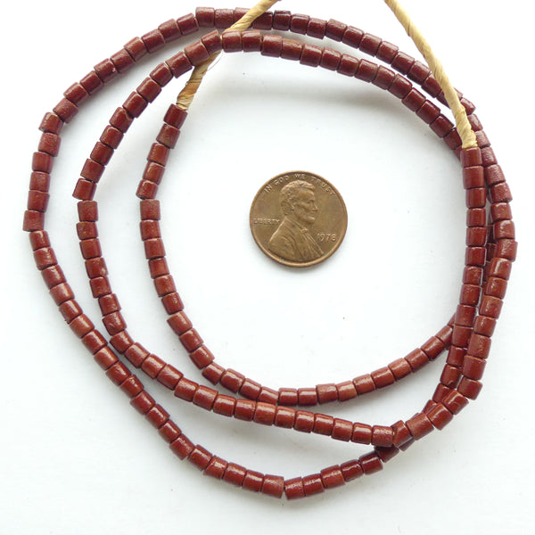 Molded Vintage Czech Glass (Prosser) Short Tubes 4x3mm Brown on 26-inch Strands