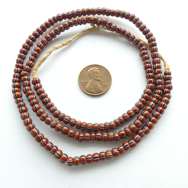 Striped Vintage Venetian Small "Pony Beads" 4mm on 23-inch Strand