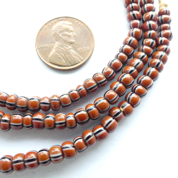 Striped Vintage Venetian Small "Pony Beads" 4mm on 23-inch Strand