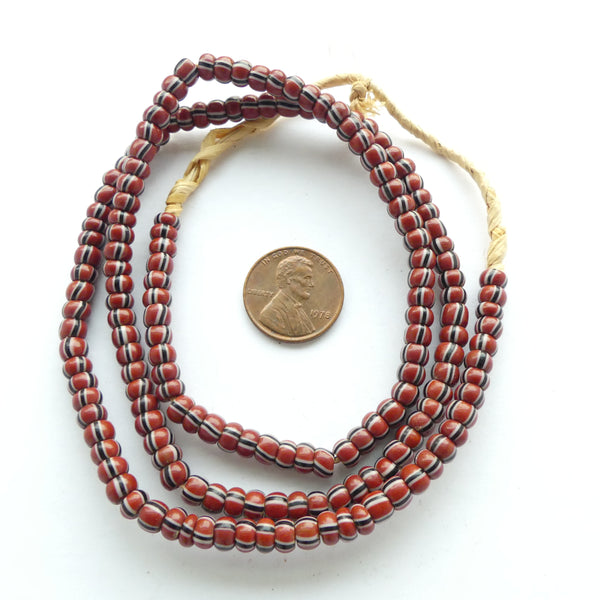 Striped Vintage Venetian Glass, Rounded 5mm Beads on 22-inch Strands