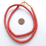 Snake Beads, Vintage French Glass, Small Coral Color 6mm on 22-inch Strand