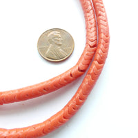 Snake Beads, Vintage French Glass, Small Coral Color 6mm on 22-inch Strand