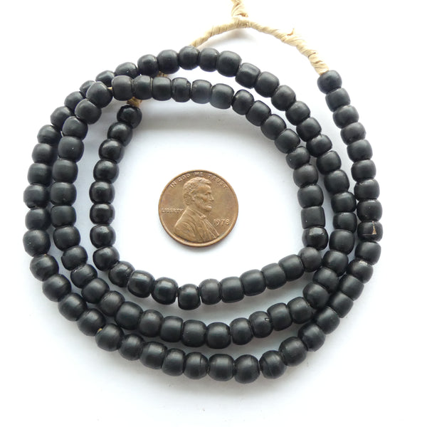 Molded Vintage Czech Glass (Prosser) Beads, Black Round 5mm on 22-inch Strands