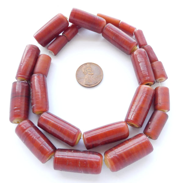 White Hearts, Antique Large Tubular Beads on Graduated 19-inch Strand