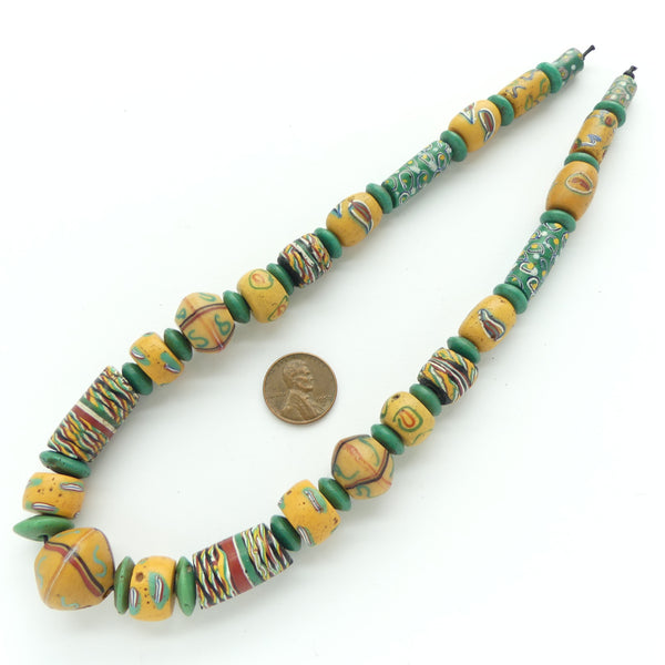 Lampwork, Antique Venetian Curated and High-Graded Amber & Green Trade Beads