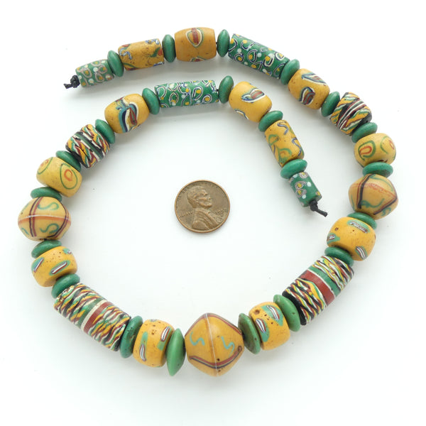 Lampwork, Antique Venetian Curated and High-Graded Amber & Green Trade Beads