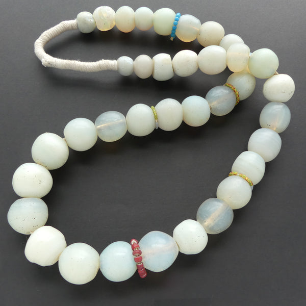 Moon Beads, Jumbo, Antique Milky White Round Beads 20-35mm Diameter, 42-inch Strand