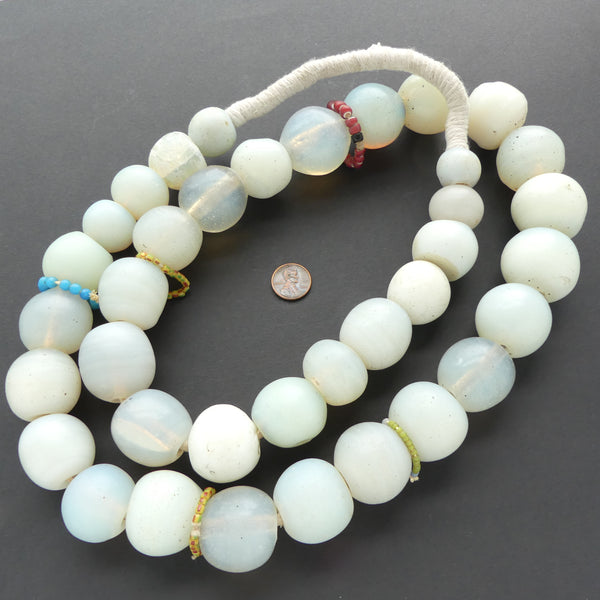 Moon Beads, Jumbo, Antique Milky White Round Beads 20-35mm Diameter, 42-inch Strand