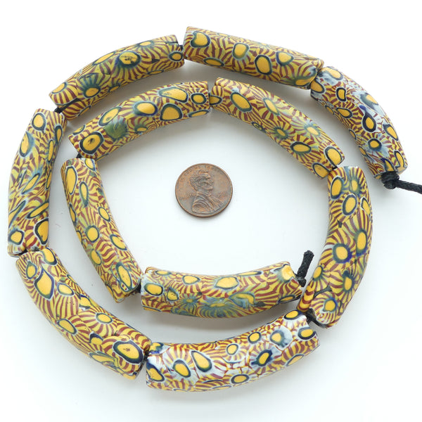 Millefiori, Antique Venetian Trade Beads, Short Strand of Elbows, Amber & Brick, 48x12mm