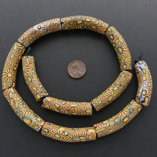 Millefiori, Antique Venetian Trade Beads, Short Strand of Elbows, Amber & Brick, 48x12mm