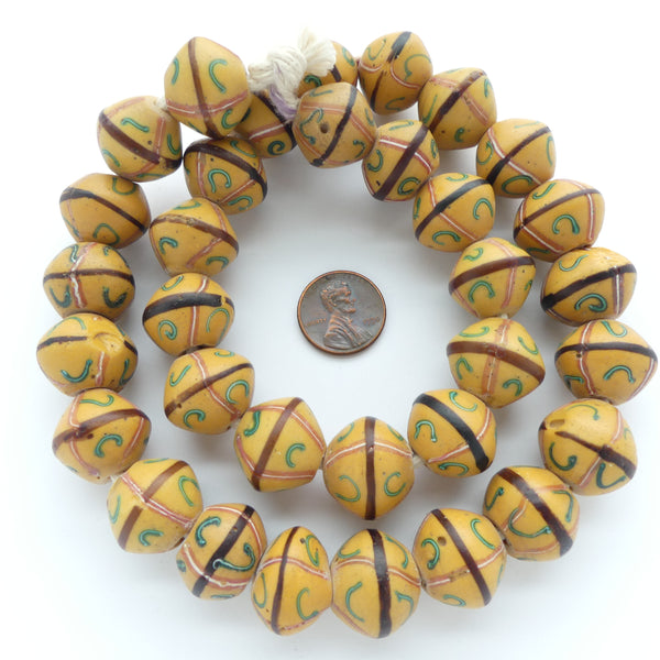 Lampwork, Antique Venetian Trade Bead Stand of Matched Amber King Beads, 17x20mm each