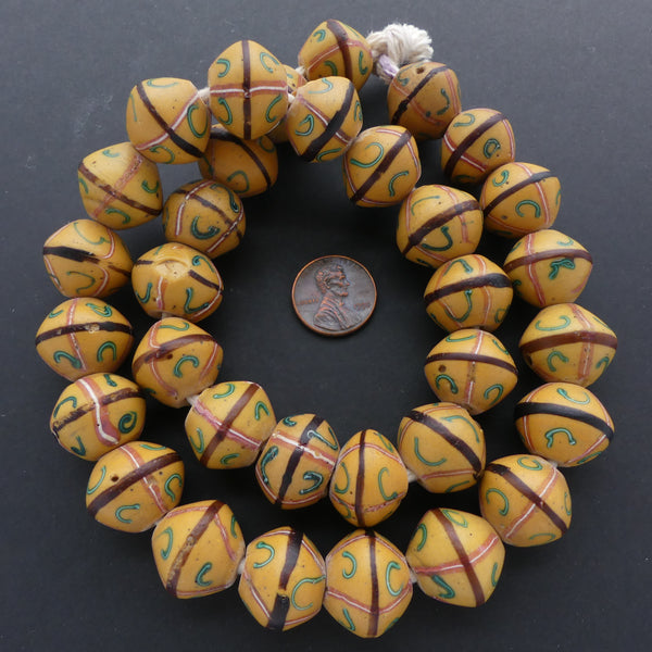 Lampwork, Antique Venetian Trade Bead Stand of Matched Amber King Beads, 17x20mm each