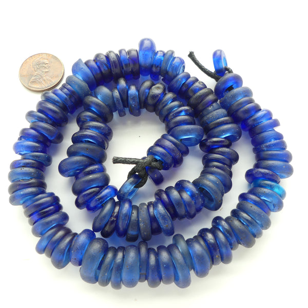 Dogon Donuts, Dutch Antique Annular Trade Beads. Blue 12mm Diameter on 18-inch Strand