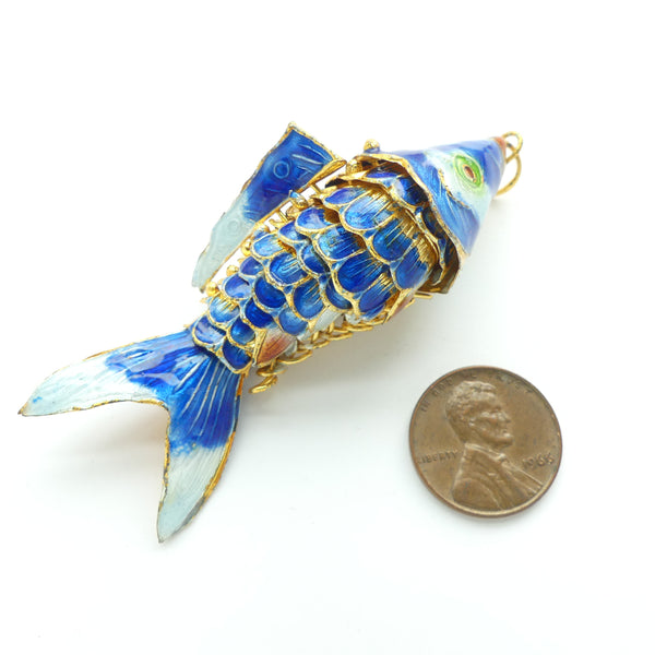 Cloisonne, Vintage, Large Articulated Fish, Royal Blue. 70mm