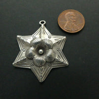 Thai Silver, Hammered Star-Flower Pendant, 40mm including loop