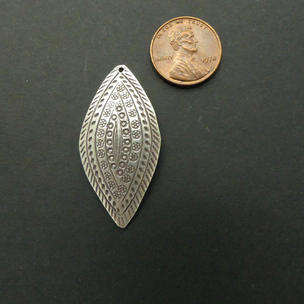 Thai Silver, Stamped Oval Slightly Domed Pendant, 42x20mm.
