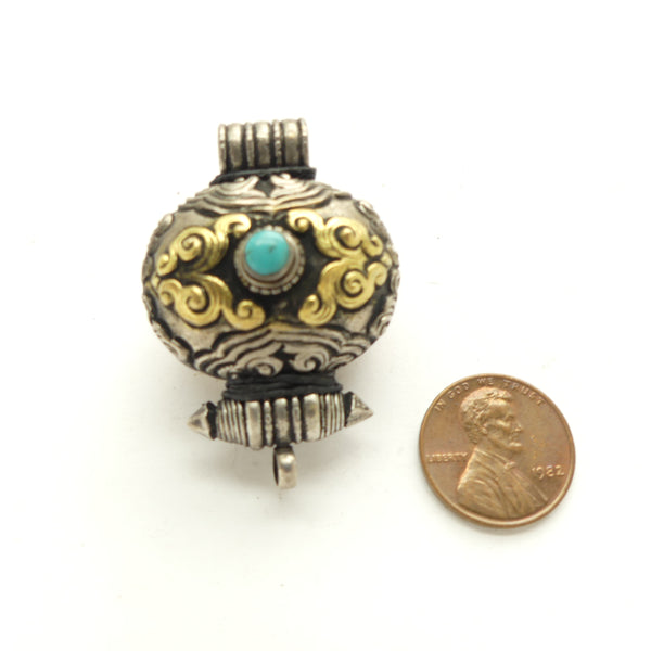 Gau, Silver Amulet Case with Turquoise Cabochon, 30x43mm