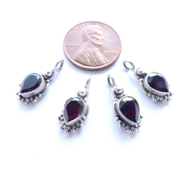 Inidan Silver, Vintage Mini Pendants with Garnet, 17mm long with Loop, Sold Individually
