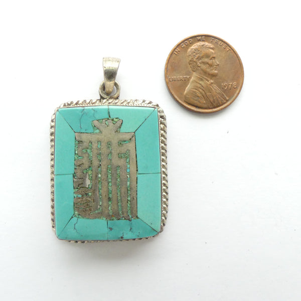 Himalayan, Pendant, Natural Turquoise with Tibetan Script of Kalachakra Mantra,  22x30mm