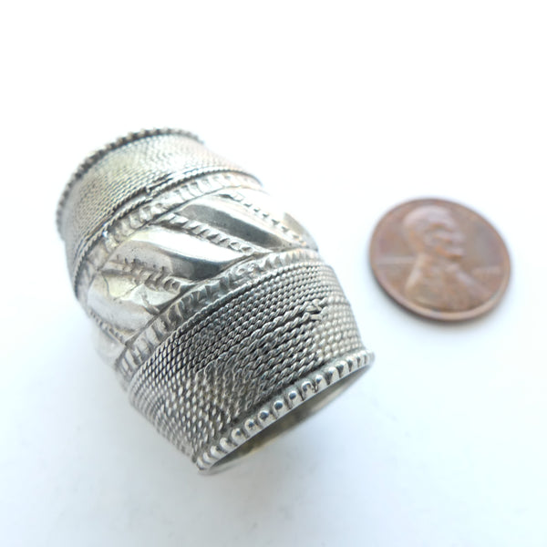 Indian Silver, Vintage Extra Large Hole Barrel Bead, 30x23mm