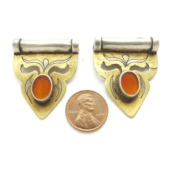 Turkoman, Pendants, Silver with Fire-gilding and Carnelian, 32x39mm