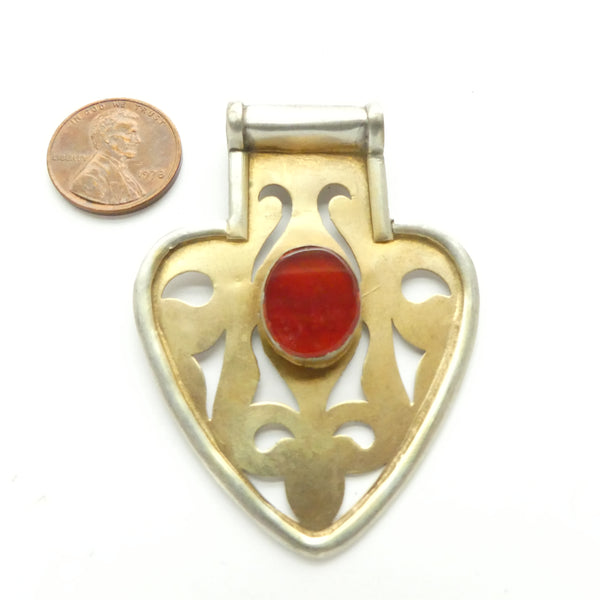 Turkoman, Heart-Shaped Pendant with Fire-gilding and Cut Out Designs, 2x2.5 inches