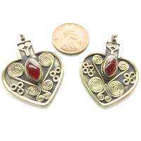 Turkoman, Mini Heart-Shaped Pendants with Spiral & Circles Design, 27x35mm