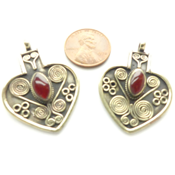 Turkoman, Mini Heart-Shaped Pendants with Spiral & Circles Design, 27x35mm
