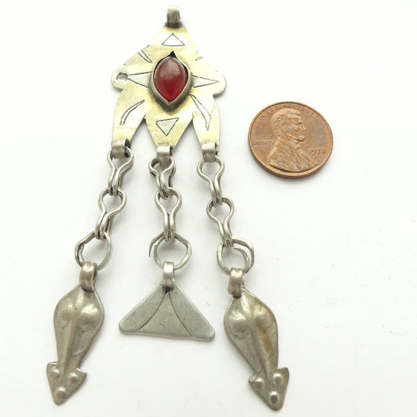 Turkoman, Antique Jewelry Component, Silver with Fire-gilding & Carnelian,