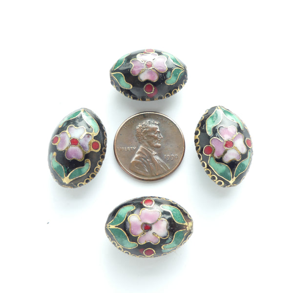 Cloisonne, Vintage Puffy Oval, Black, 20x15mm, Sold Individually