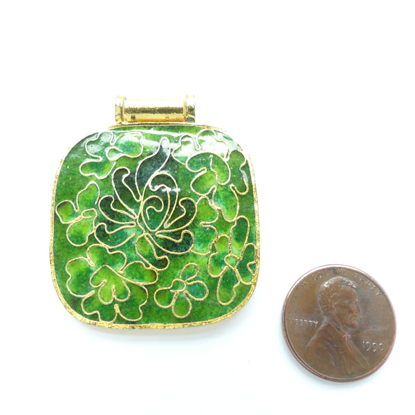 Cloisonne, Pendant, Green Flower Design, 35x45mm
