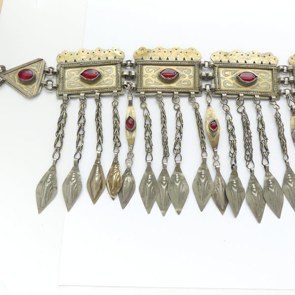 Turkoman Vintage Diadem Silver with Gilding, 9 Linked Components, 25x6 inches