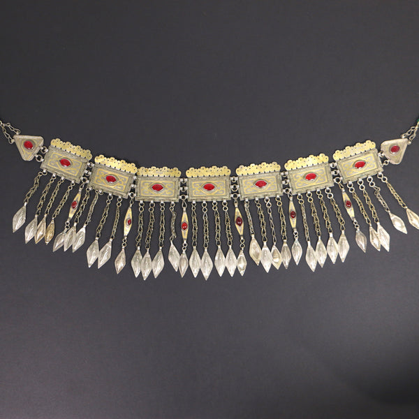 Turkoman Vintage Diadem Silver with Gilding, 9 Linked Components, 25x6 inches