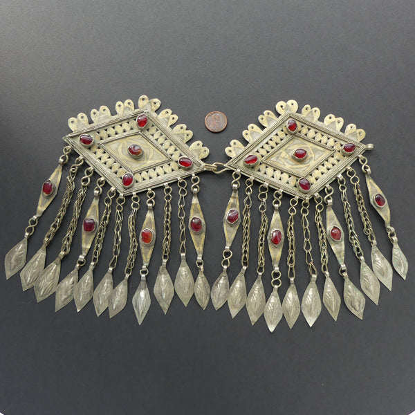 Turkoman Vintage Necklace Centerpiece/Clasp, 10.5x7 inches, Sold as a Set of 2