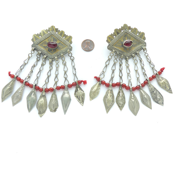 Turkoman Clasp Component Made Into Pendant, Silver with Cabochon & Dangles