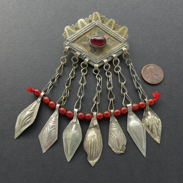 Turkoman Clasp Component Made Into Pendant with Dangles, 56mm wide