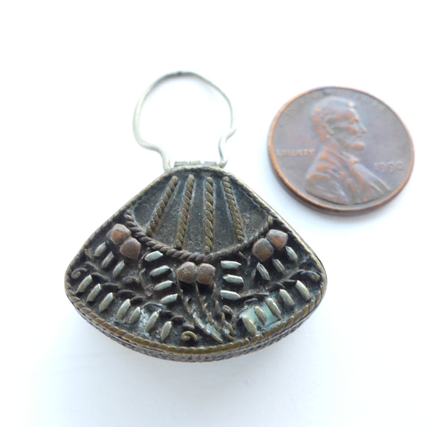 Mixed Metals Container, Antique Japanese, Triangle Shape 27x22mm