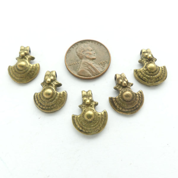 Charm, Brass, Small Fancy Half Moon Pendant 13x16mm, Sold by the Pair
