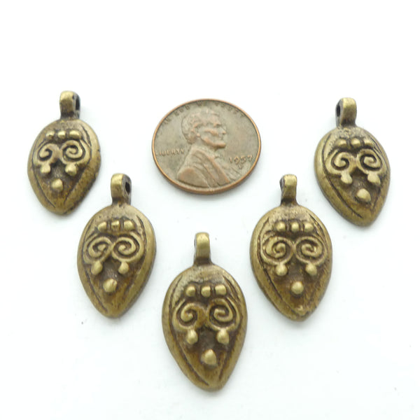 Brass, Mini Pendants, Indian Oval  with Double Spiral, 24mm long, Sold by the Pair