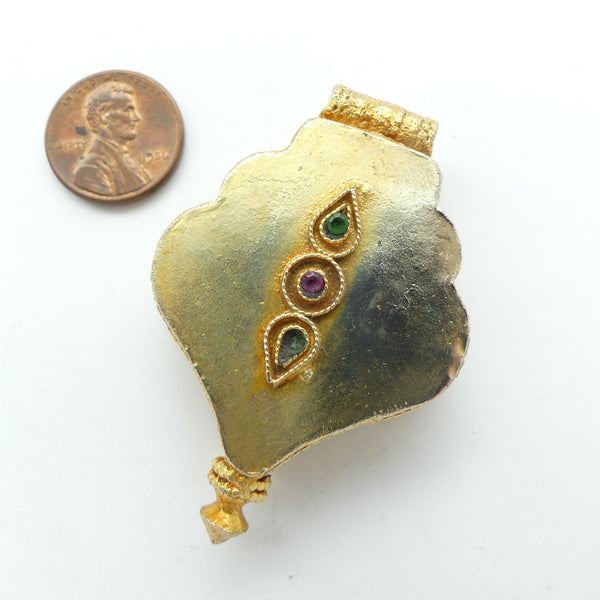 Himalayan Gau Box, Gold Plated with Emeralds & Rubies & Buddha Inside, 38x55mm