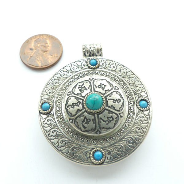 Himalayan, Om Mani Padme Hum Pendant with Spinning Prayer Wheel, 40mm Diameter
