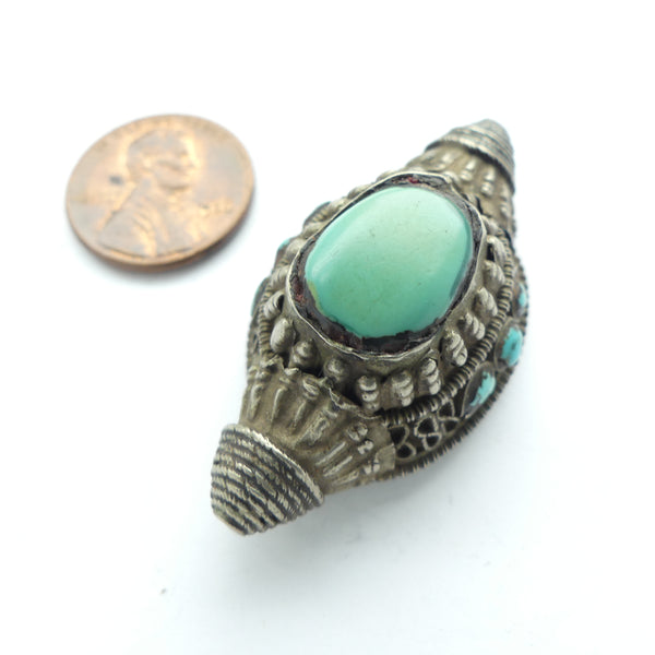 Himalayan, Headdress Element from Tibet or Ladakh Silver with Turquoise, 45x23mm
