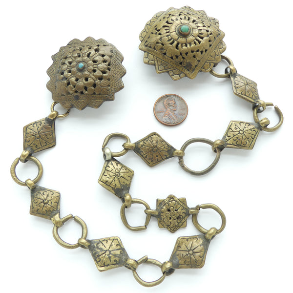 Koma, Antique Bhutanese Pair of Clips for Fastening Woman's Dress, 2 inches Diameter