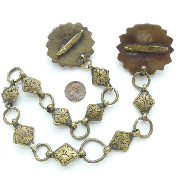 Koma, Antique Bhutanese Pair of Clips for Fastening Woman's Dress, 2 inches Diameter
